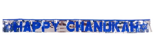 Alef Judaica D108 Blue and Silver Happy Chanukah Hanging Banner - Dozen