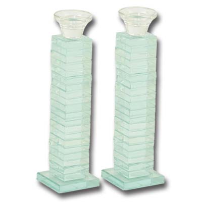Alef Judaica CH1104 Square Crystal Candle Sticks