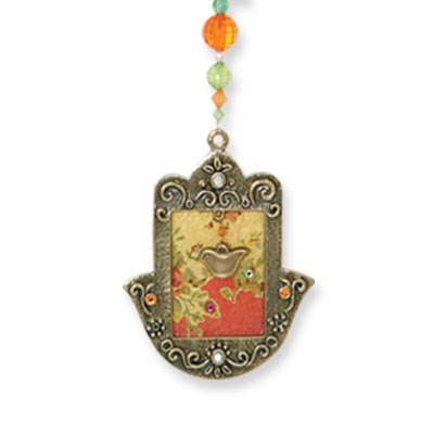 Alef Judaica PIC1920 Metal Hamsa, Yellow and Gold with Central Dove