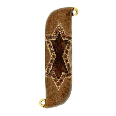 Alef Judaica MEZ1516 Enamel Mezuzah - Brown with Dark Brown Star and Brown Stones