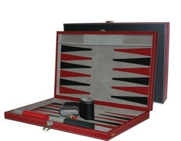 3042m 15 Inch Black And Red Leatherette Backgammon Set