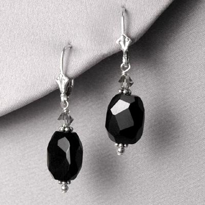 Charming Life Designs 80903 Black Onyx Gemstone Earrings with Swarovski Crystal