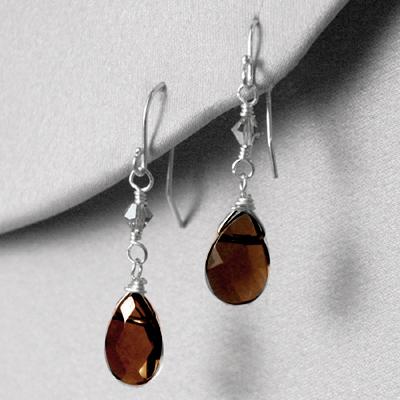 Charming Life Designs 80908 Smoky Quartz Briolette Earrings with Crystal Accent