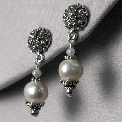 Charming Life Designs 80923 White Pearl Earrings with Balinese Style Post