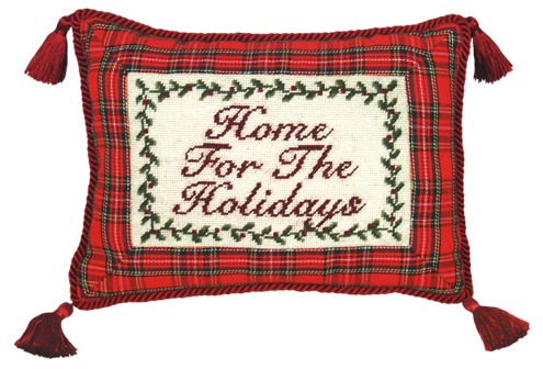 123 Creations C261.9x12 inch Home For the Holidays Petit Point Pillow - 100 Percent Wool