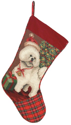 123 Creations C349.11x17 inch Bichon Frise Christmas Stocking in Needlepoint - 100 Percent Wool