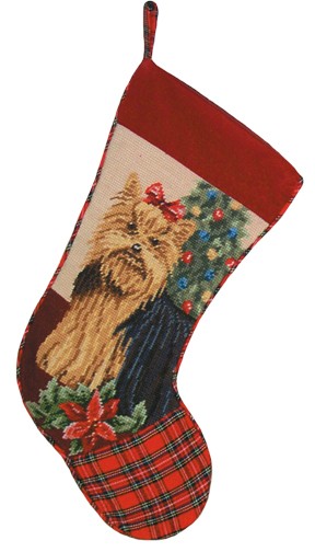 123 Creations C352.11x17 inch Yorkshire Terrier Christmas Stocking in Needlepoint - 100 Percent Wool
