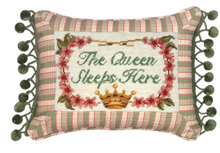 C460.9x12 Inch The Queen Sleeps Here Petit Point Pillow - 100 Percent Wool