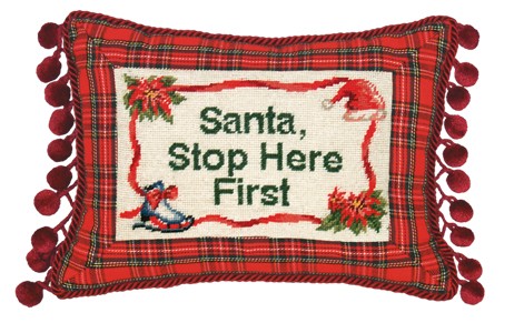 123 Creations C466.9x12 inch Santa Stop Here First Needlepoint Christmas Pillow 100 Percent Wool