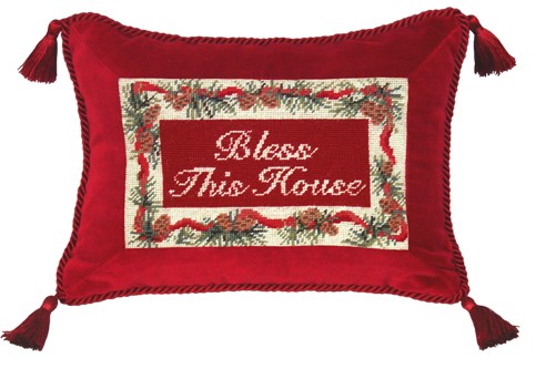 123 Creations C467.9x12 inch Bless This House Needlepoint Christmas Pillow 100 Percent Wool