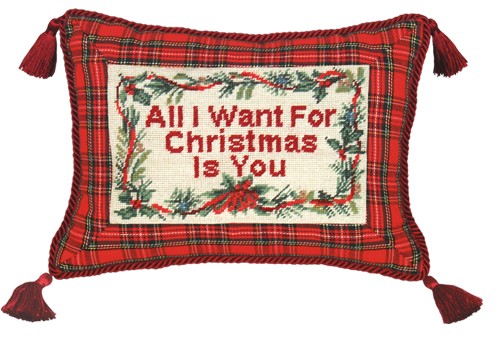 123 Creations C470.9x12 inch All I Want for Christmas Needlepoint Christmas Pillow 100 Percent Wool