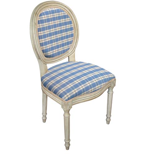 123 Creations C697WDC Pair of Plaid in Blue Fabric Upholstered Side Chairs in White Wash