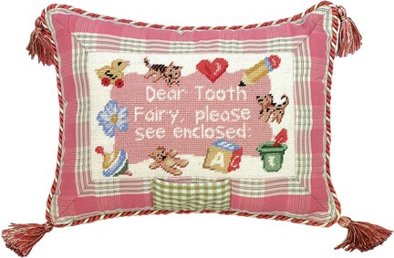C719.9x12 Inch Dear Tooth Fairy Girl Petit Point Pillow - 100 Percent Wool