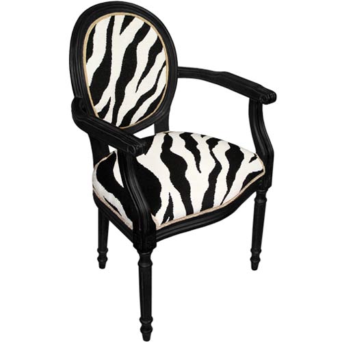 123 Creations C728ABDC Pair of Zebra in Black Needlepoint Side Chairs in Black Finish - 100 Percent Wool