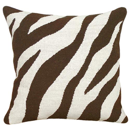 C728e.18x18 Inch Zebra In Brown Needlepoint Pillow - 100 Percent Wool