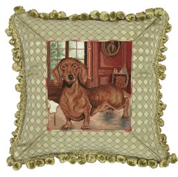 123 Creations C754.14x14 inch Dachshund Petit Point Pillow - 100 Percent Wool