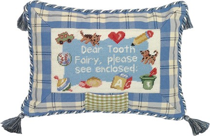 123 Creations C770.9x12 inch Dear Tooth Fairy Boy Petit Point Pillow - 100 Percent Wool