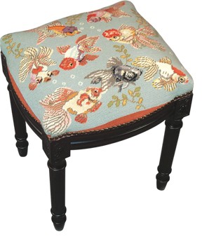 123 Creations TL016BFS.15x16x19 Inch Emperor gold Fish Petit Point Stool