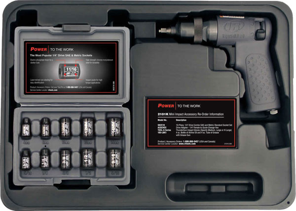 Ingersoll Rand 2101K Mini .25 Inch Impact Wrench Kit With 10 Sockets