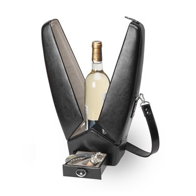 Picnic Time 668-97-175 Encore 1 Bottle Insulated Wine Tote with Corkscrew and Bottle Stopper in Black