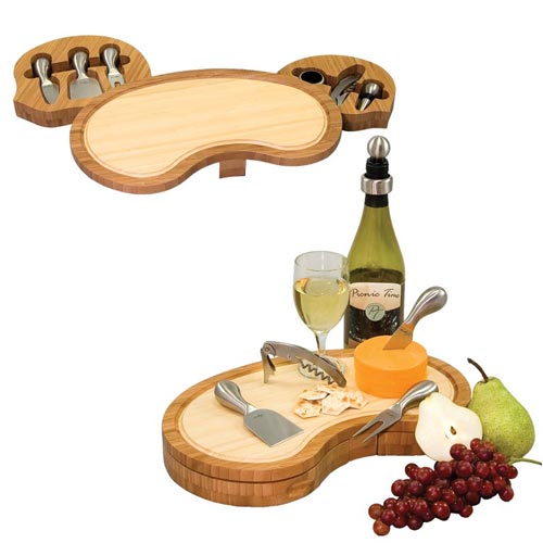 Picnic Time 849-00-505 Natural Wood Mariposa Cheese Board with Accessories