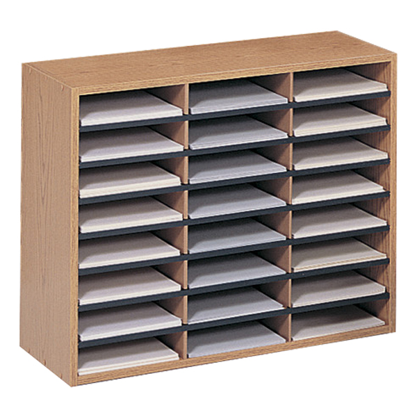 Safco 9402MO Wood/ Corrugated Organizer with 24 Compartments in Medium Oak