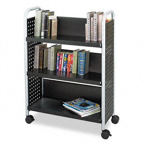 Safco 5336BL Scoot Single Sided 3-Shelf Book Cart in Black Safco 5336BL Scoot Single Sided 3-Shelf Book Cart in Black