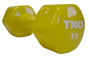 TKO 173VCD-YL-12 12lb Vinyl Coated Dumbbell With Tri-Grip Handle - Yellow