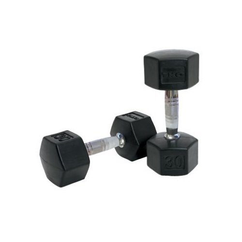 TKO 854RX-MC-30 SDS Rubber Encased HEX Dumbbell with 31mm Contour Handle - 30 Lbs - Black