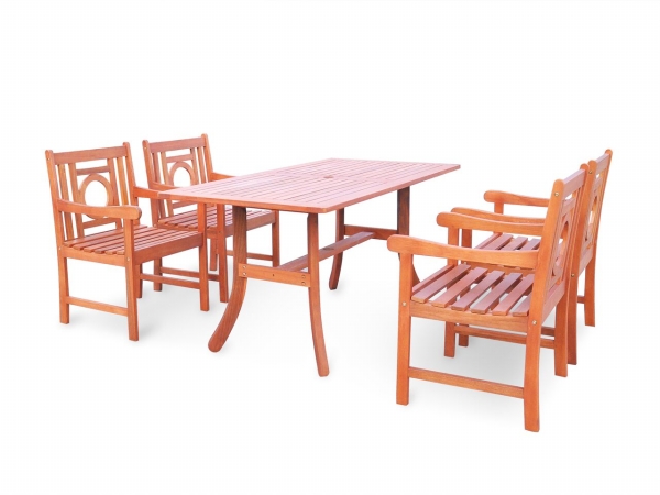 5-piece Wood Patio Dining Set With Curvy Leg Table -