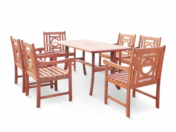 7-piece Wood Patio Dining Set With Curvy Leg Table -