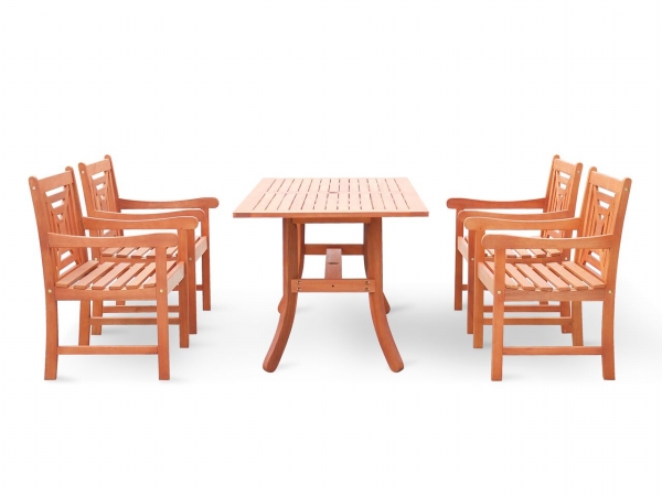 5-piece Wood Patio Dining Set With Curvy Leg Table & Armless Chairs - V189set20