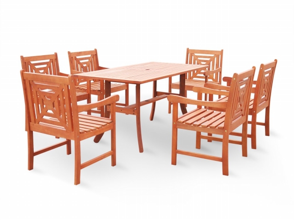 7-piece Wood Patio Dining Set With Curvy Leg Table & Armless Chairs - V189set21
