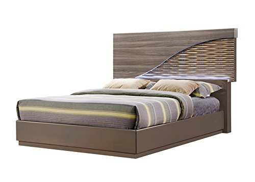 North-138-qb Queen Size Bed, Zebra Wood & Gold Line