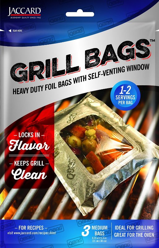 201505 Qbag Heavy Duty Aluminum Foil Grill & Oven Bag With Self Venting Window, Medium - Pack Of 3