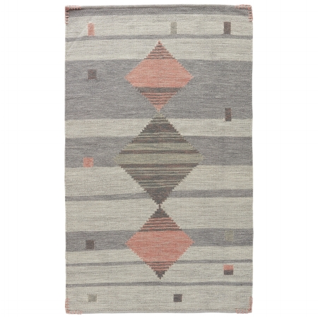 Jaipurrugs Rug130279 Flatweave Tribal Pattern Wool & Cotton Meyer Rectangle Area Rug, Gray & Pink - 5 X 8 Ft.