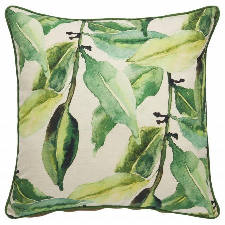 Jaipurrugs Plc101848 Floral & Leaves Pattern Cotton & Polyester Verdigris Square Poly Pillow, Green & Neutral - 22 X 22 In.