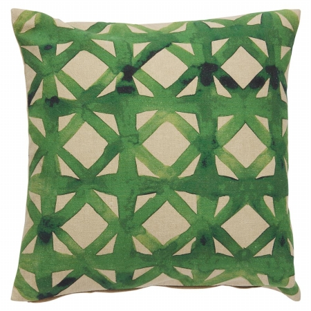 Jaipurrugs Plc101851 Trellis Chain & Tiles Pattern Cotton & Polyester Verdigris Down Fill Pillow, Neutral & Green - 18 X 18 In.