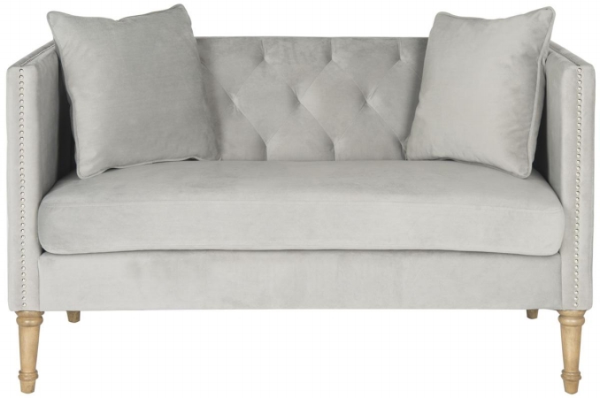 Fox6206b Sarah Tufted Settee With Pillows, Grey - 31.5 X 28.75 X 53 In.