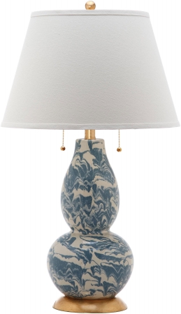 Lit4159d-set2 Color Swirls Glass Table Lamp, Blue & White - White Shade - 32 X 17 X 17 In.