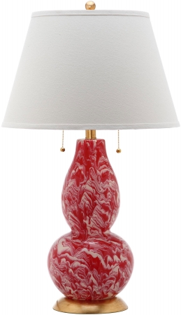 Lit4159e-set2 Color Swirls Glass Table Lamp, Red & White -white Shade - 32 X 17 X 17 In.