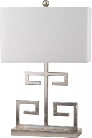 Lit4160b-set2 Greek Key Table Lamp, Metal, Silver - 24 X 8 X 16 In.
