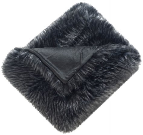 Thr713a-5060 Grizzly Faux Synthetic Fur Throw- Midnight - 50 X 1.5 X 60 In.