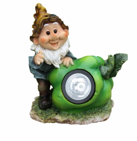 Snf13007-2 Cute Gnome Sculpture With Green Pepper Solar Light