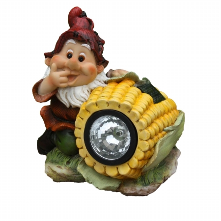 Snf13007-4 Cute Gnome Sculpture With Yellow Corn Solar Light