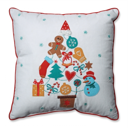 16 In. Gift Tree Red Aqua Square Throw Pillow