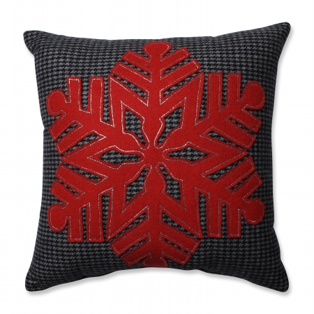 16 In. Single Snowflake Black & Red Throw Square Pillow