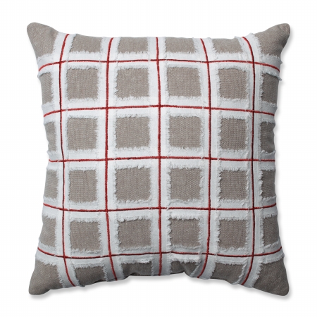 15.5 In. Country Home Grid Square Red & Biscuit Throw Pillow