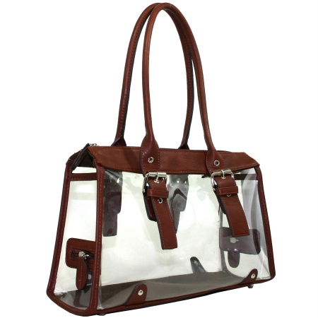 C-007-brn Womens Clear Transparent Purse Satchel Tote Beach Handbag, Brown