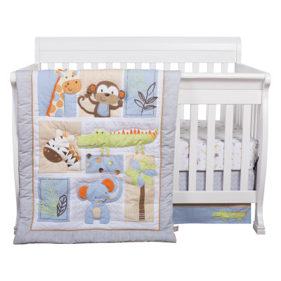 Trendlab 102358 Jungle Fun 6 Piece Crib Bedding Set, Blue, Gray, Green, Orange & White